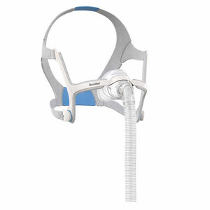 ResMed AirFit N20 Nasal CPAP Mask with an over-the-nose fit, providing a secure seal for side sleepers.