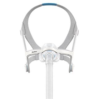 ResMed AirFit N20 nasal mask shown from the front with headgear attached .