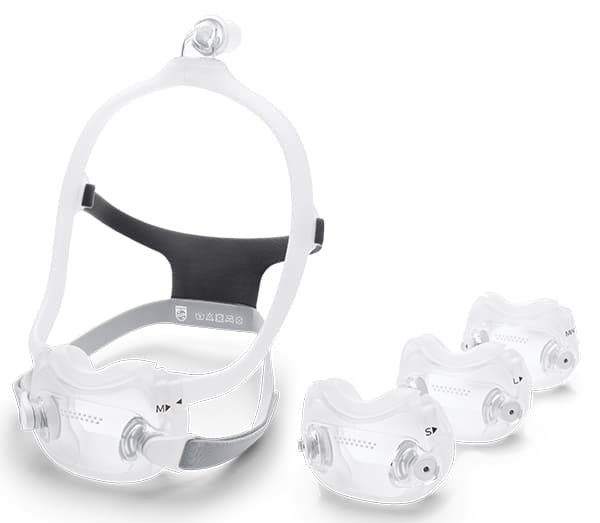 Dreamwear Full face mask complete system accompanied by all sizes of face masks; small, medium, medium-wide and large