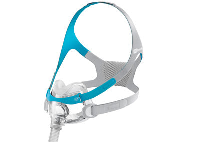 F&P Evora full face mask shown from the side with breathable headgear and slim style.