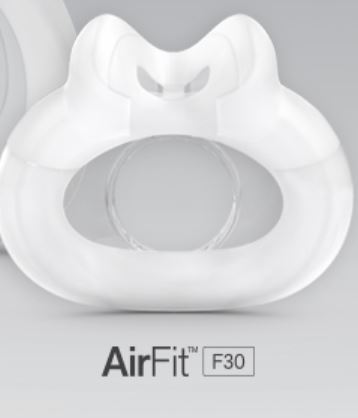 AirFit F30 cushion shown from the back with its soft silicone that cover the mouth and nasal passages.