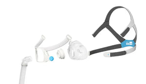 AirFit F40 Full-Face CPAP mask disassembled into its replacement parts for easy resupply