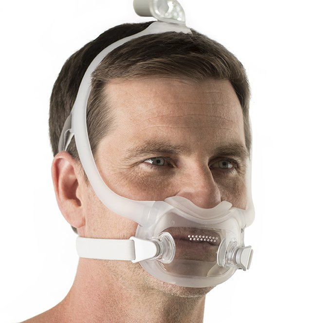 DreamWear Full Face Mask on a live person, not connected to tubing.