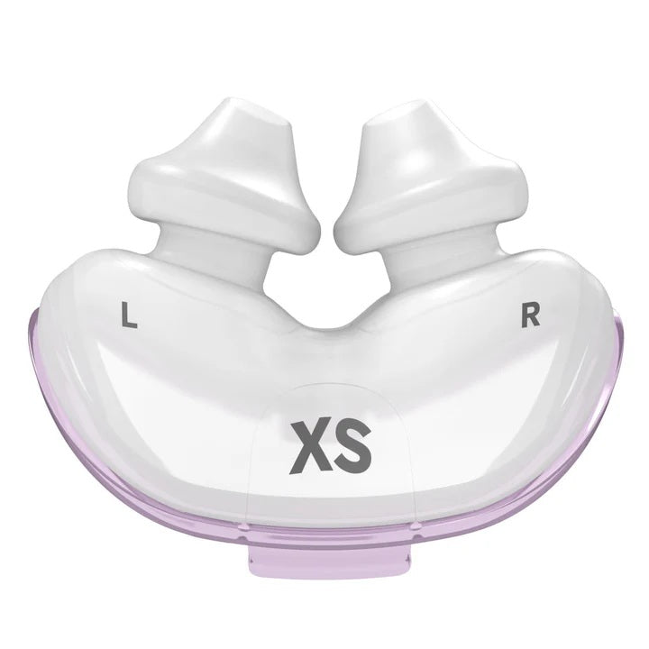 Extra small ResMed P10 nasal pillows cushion shown with nasal indicators.