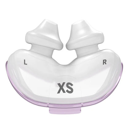 Extra small ResMed P10 nasal pillows cushion shown with nasal indicators.