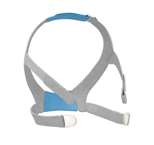 ResMed AirFit F30 breathable headgear with magnetic clips for easy disconnect and reconnects.