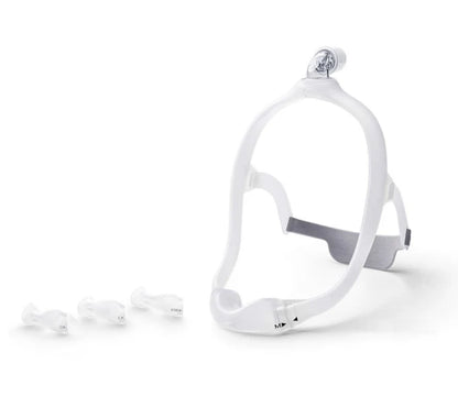 Dreamwear under the nose by Respironics assembled and showcased with the three cushions included with the fit pack.