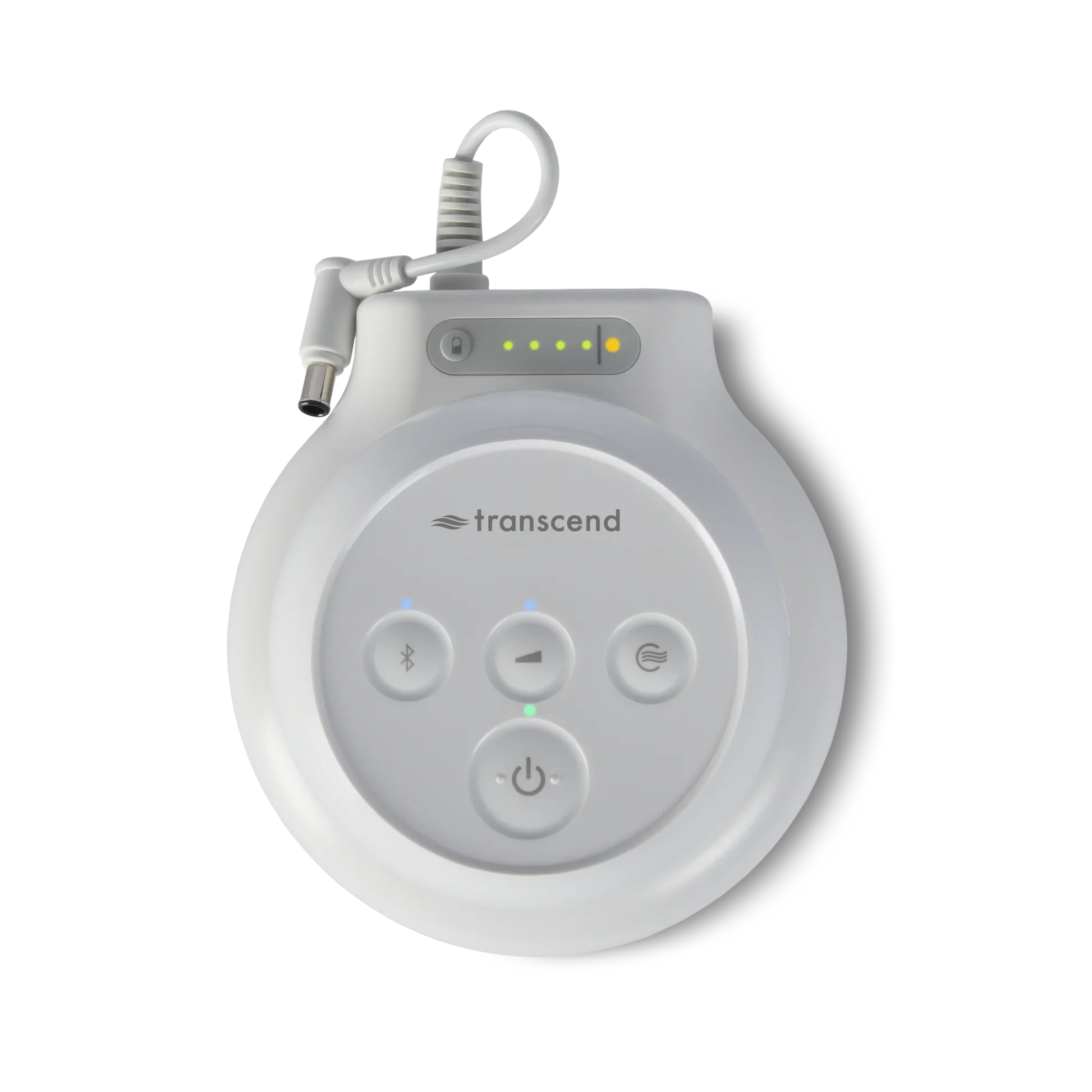 Transcend PowerAway Micro Battery pack with Transcend Micro APAP Machine in use with view from the top showing the 4 buttons on top and the cord out the back