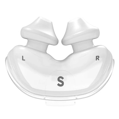 Small ResMed P10 nasal pillows cushion shown with nasal indicators.