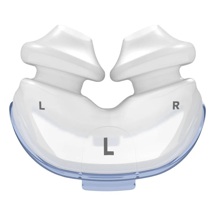 Large ResMed P10 nasal pillows cushion shown with nasal indicators.